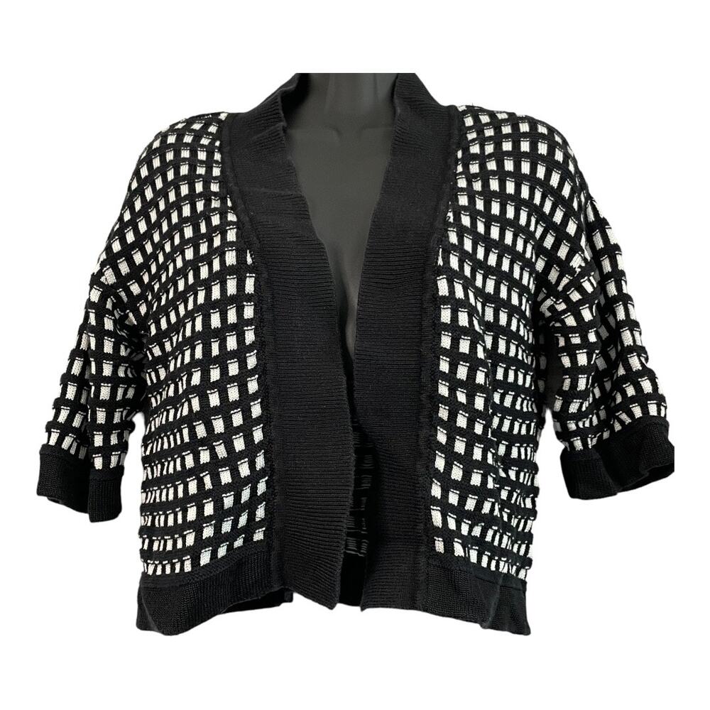 Worthington Womens Size Small Black & White Cropped Cardigan Shrug Sweater